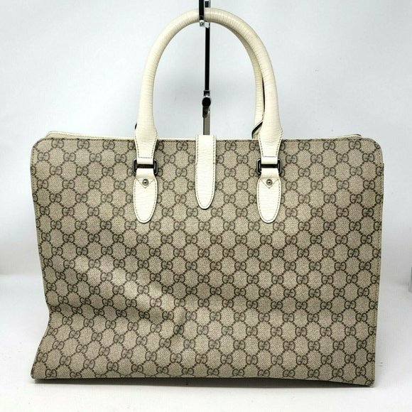 Gucci Jackie GG Supreme Canvas Ivory Leather Large Tote Computer Hand Bag Auth - Picture 5 of 12